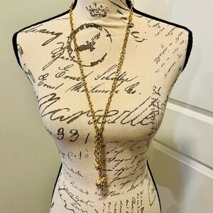 Romantic Gold Tone Crystal Double Heart Y Long Necklace Boutique Style Gift